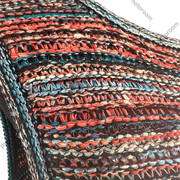 St. John Large Blue & Orange Woven Striped Sleeveless Sweater - Picture 4 of 6